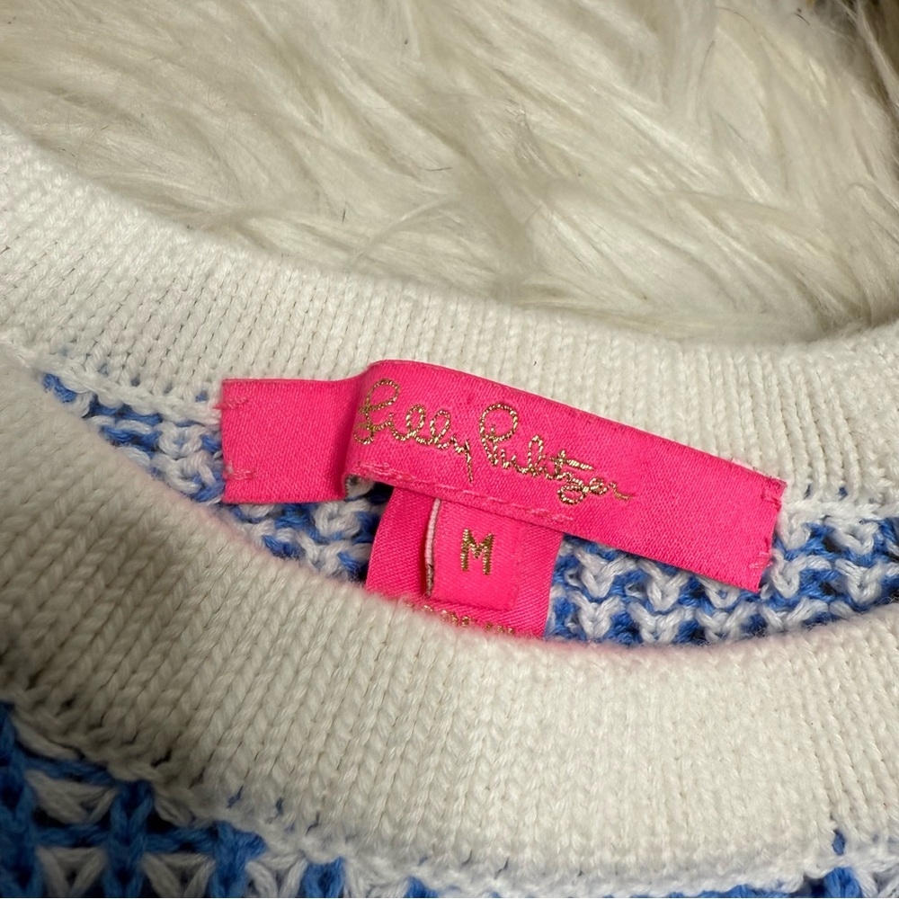 Lilly Pulitzer Blue White Knit Crewneck Sweater - Picture 4 of 9